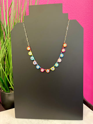 Rainbow Multi Color Crystal Circle Necklace