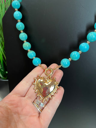 Turquoise Ball & Gold Heart Necklace