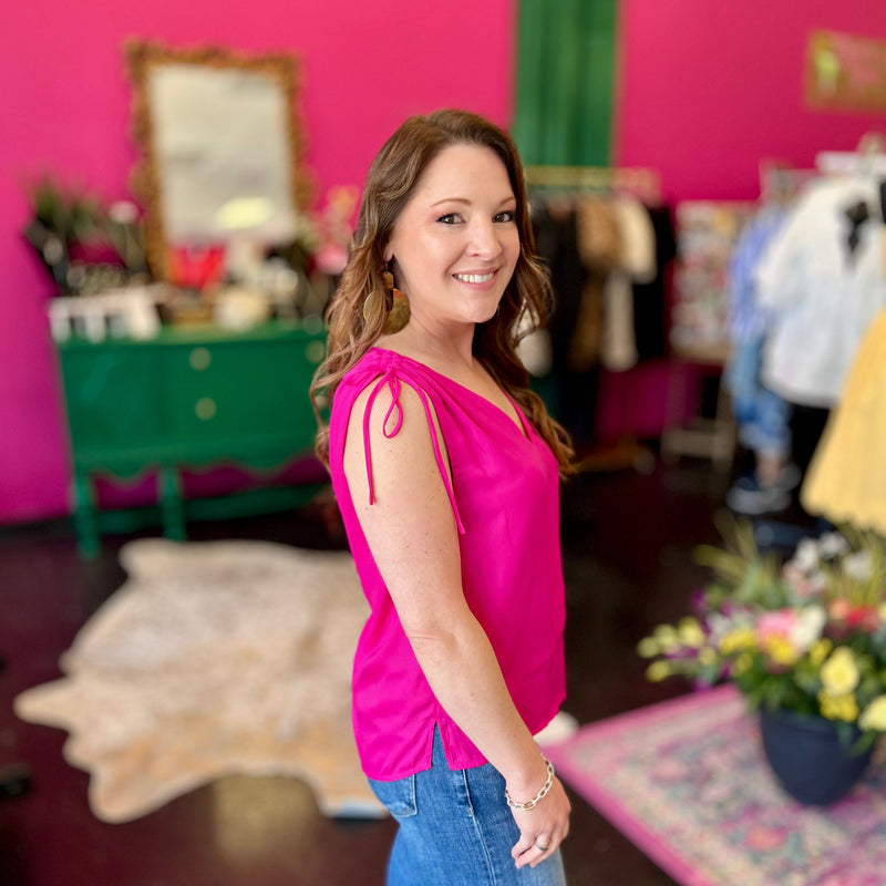 Hot Pink Satin Sleeveless Top