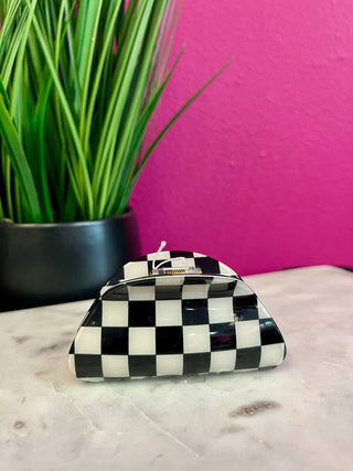 Cream & Black Check Hair Clip