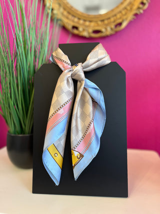 Blue Checkered Satin Wild Rag Scarf