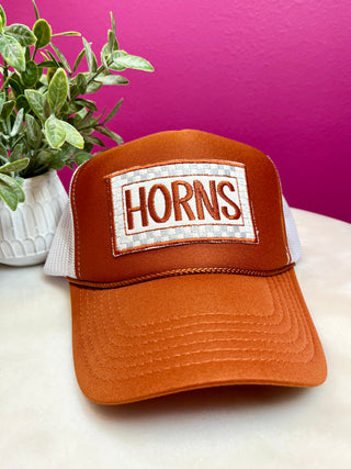 Horns Check Burnt Orange Trucker Hat