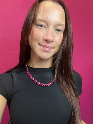 Hot Pink Full Crystal Necklace