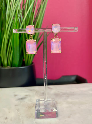 Too Chic Pink Double Crystal Earring