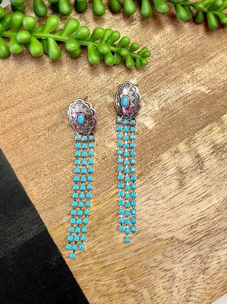 Turq Crystal Dangle Concho Earring