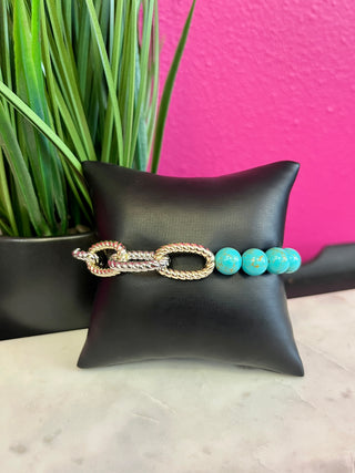 Turq & Mixed Metal Chain Link Bracelet