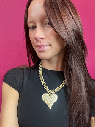 Gold Hammered Heart Link Necklace