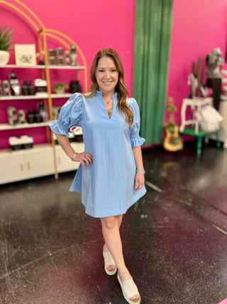 Lexie Light Blue Tie Bow Back Dress