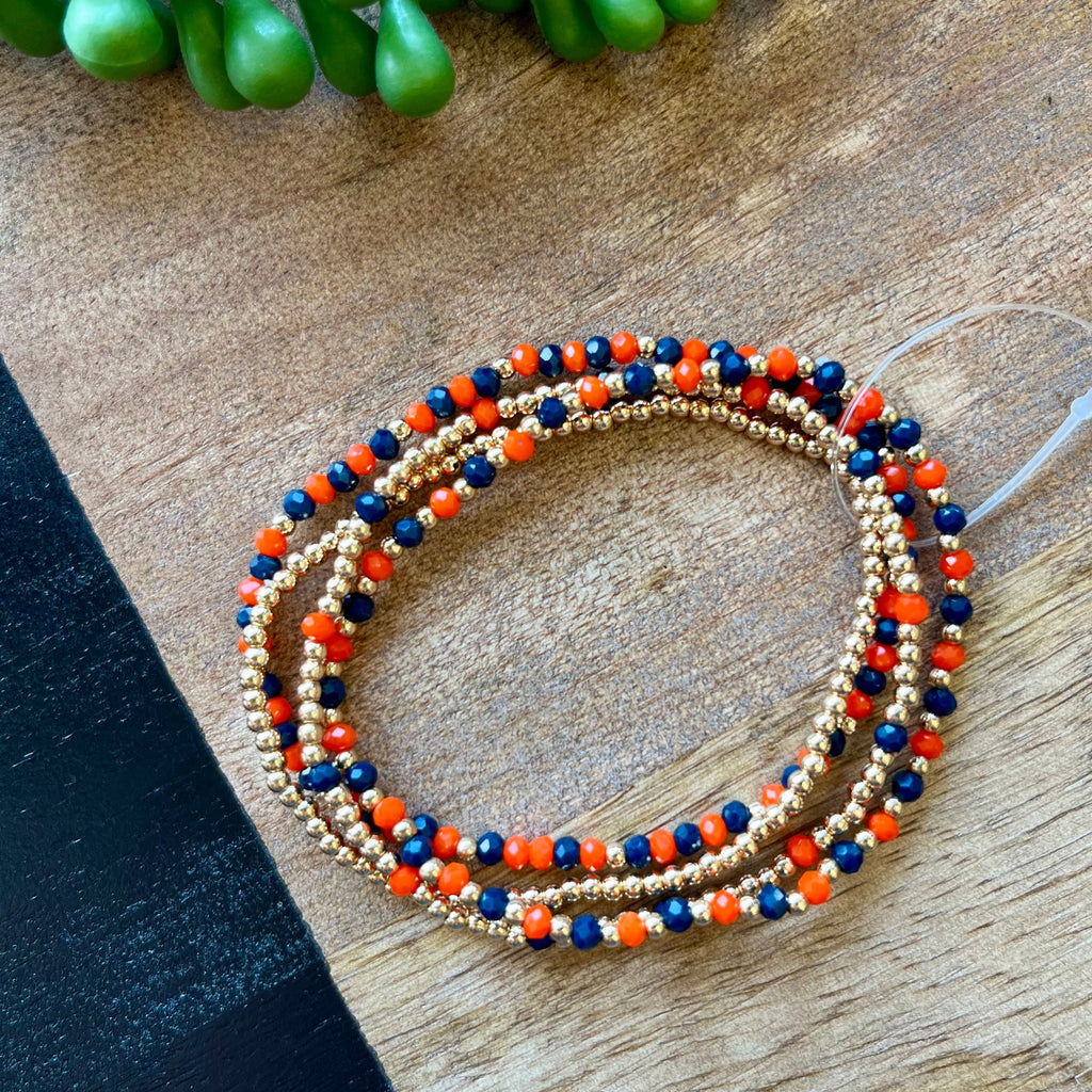 Navy & Orange Mini Bead Gameday Bracelet Set