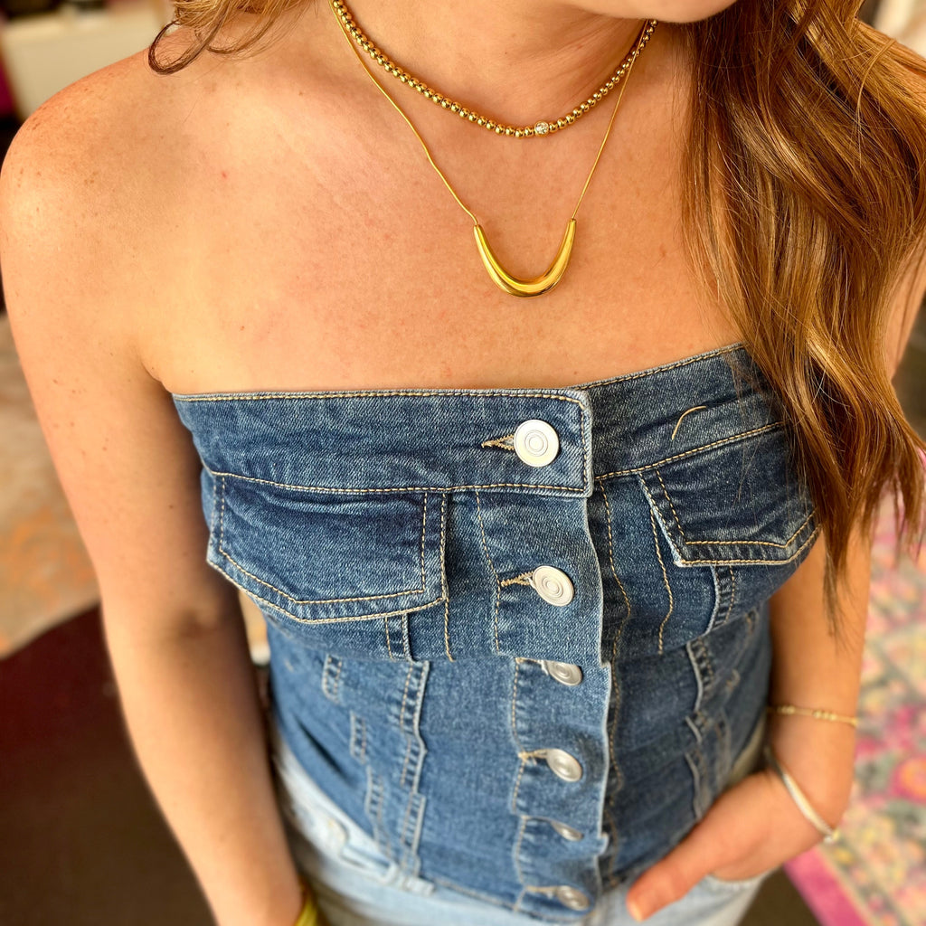 Denim Stretch Strapless Top