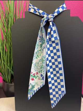 Royal Blue Floral & Check Twilly