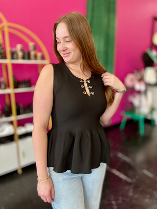Black 3 Horsebit Peplum Top