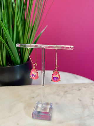 Too Chic Neon Pink Teardrop Crystal Earrings
