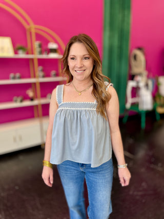 Denim Blue Flare Sleeveless Top