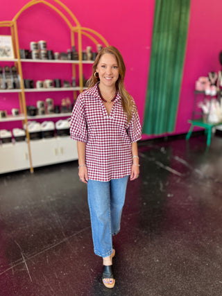 Maroon & White Gingham Top