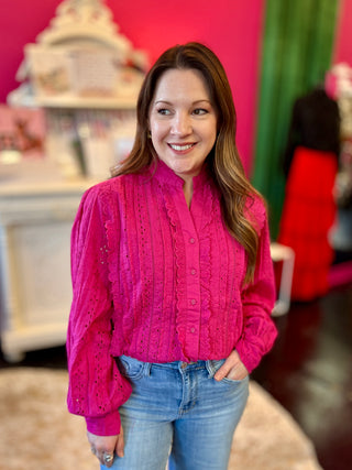 Kathleen Hot Pink Eyelet Top