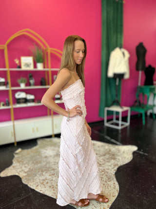 Dusty Pink Textured Ruffle Maxi Dress