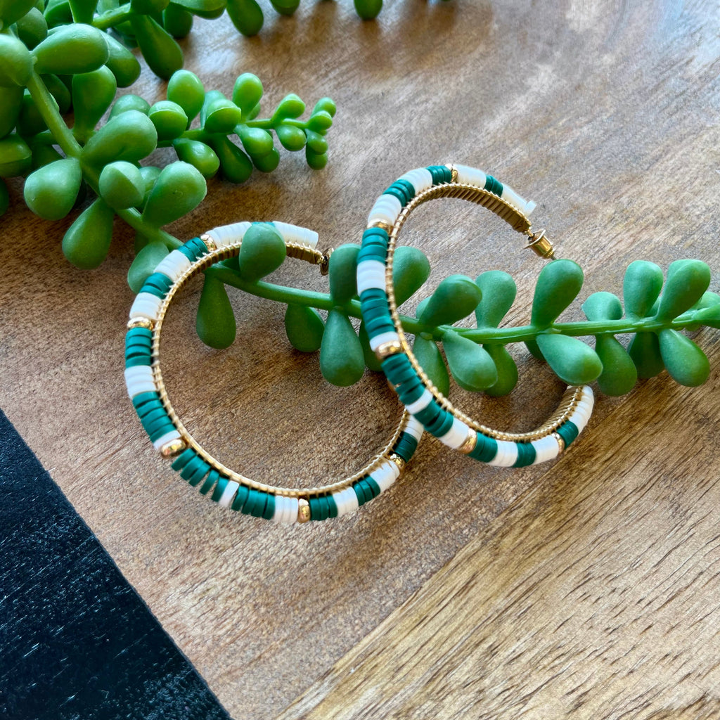 Green & White Gameday Hoops