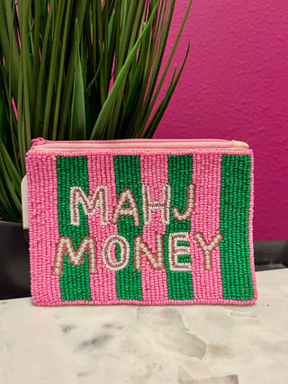Mahj Money Pink & Green Small Zipper Pouch