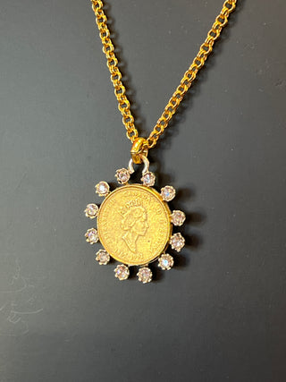 Small Gold Coin & Crystal Necklace by Yochi