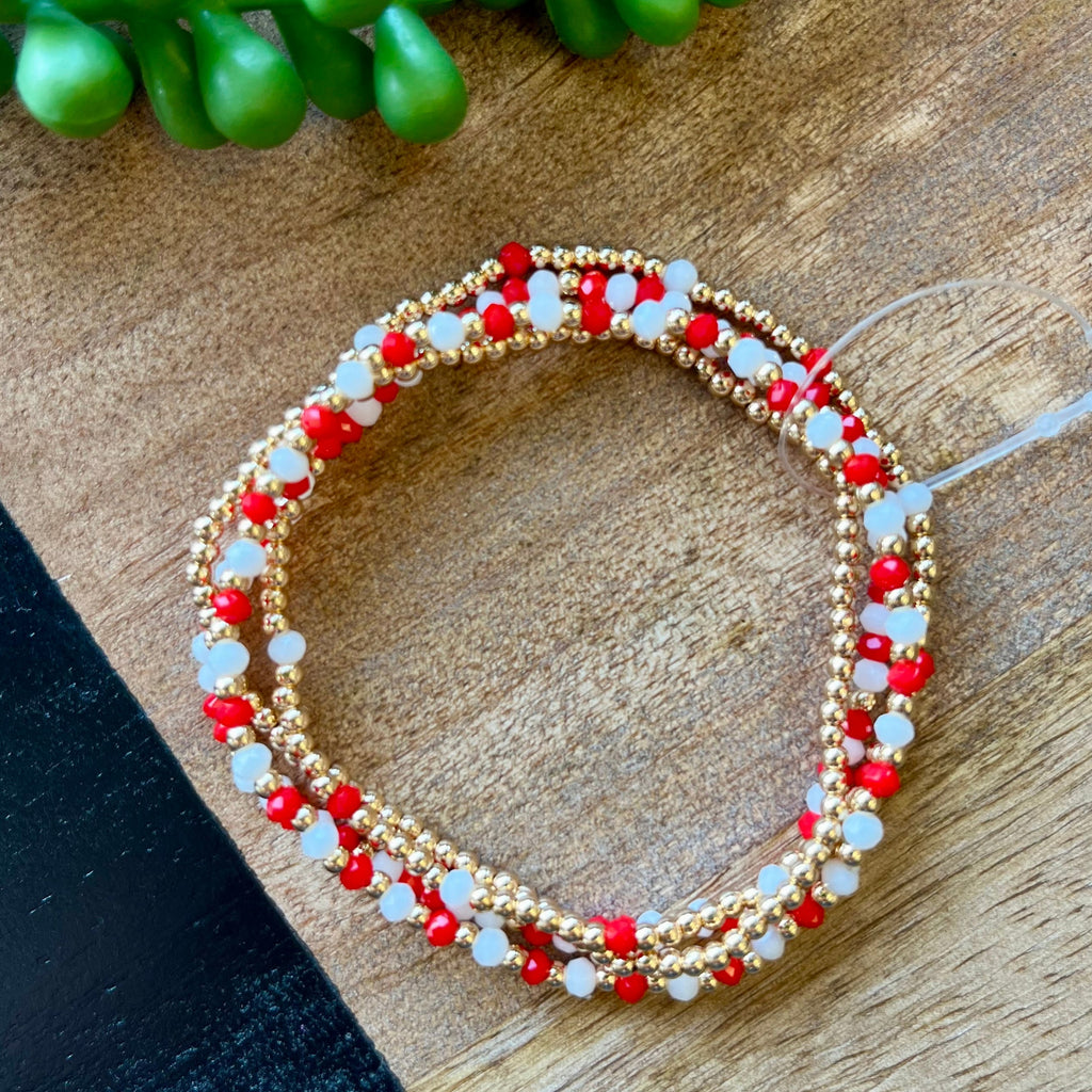Red Mini Bead Gameday Bracelet Set