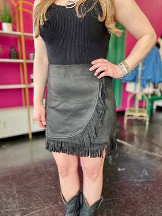 Black Fringe Suede Skirt