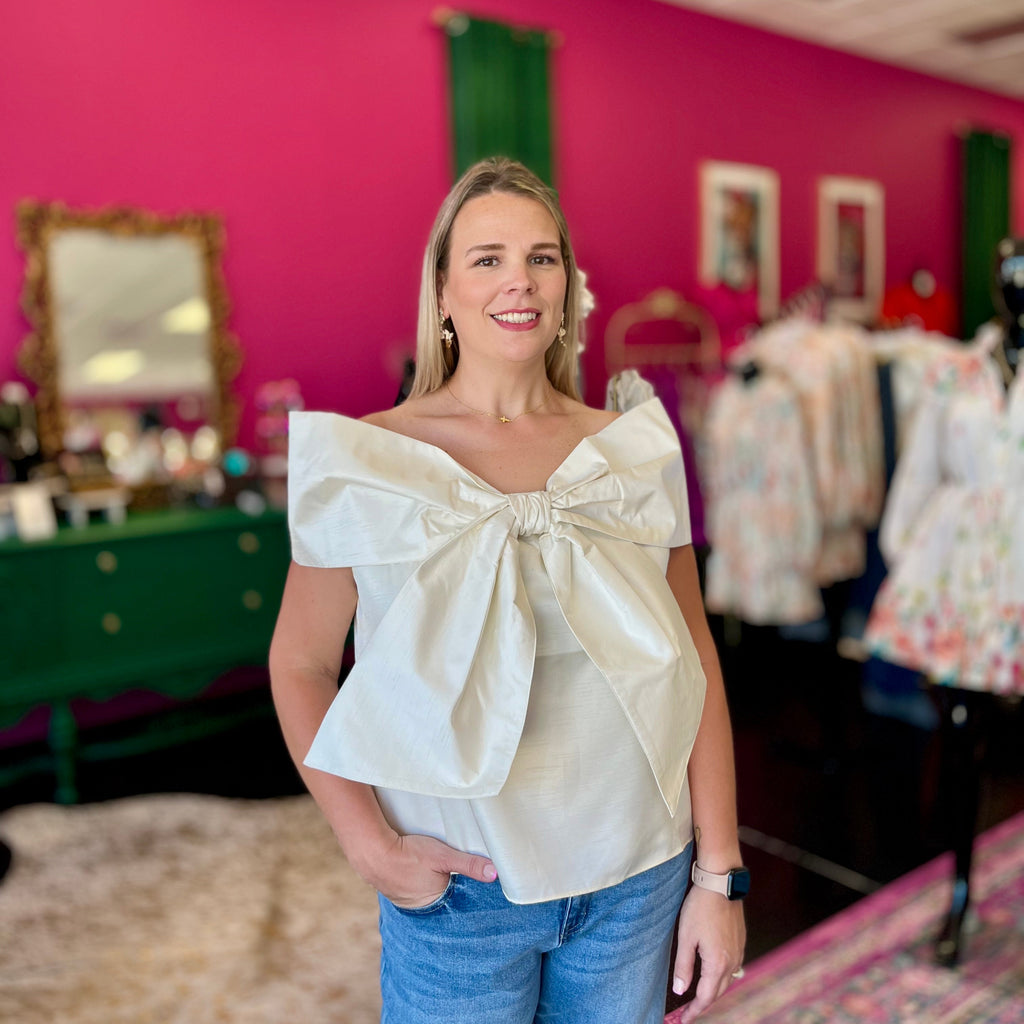 Ivory Big Bow Off Shoulder Top