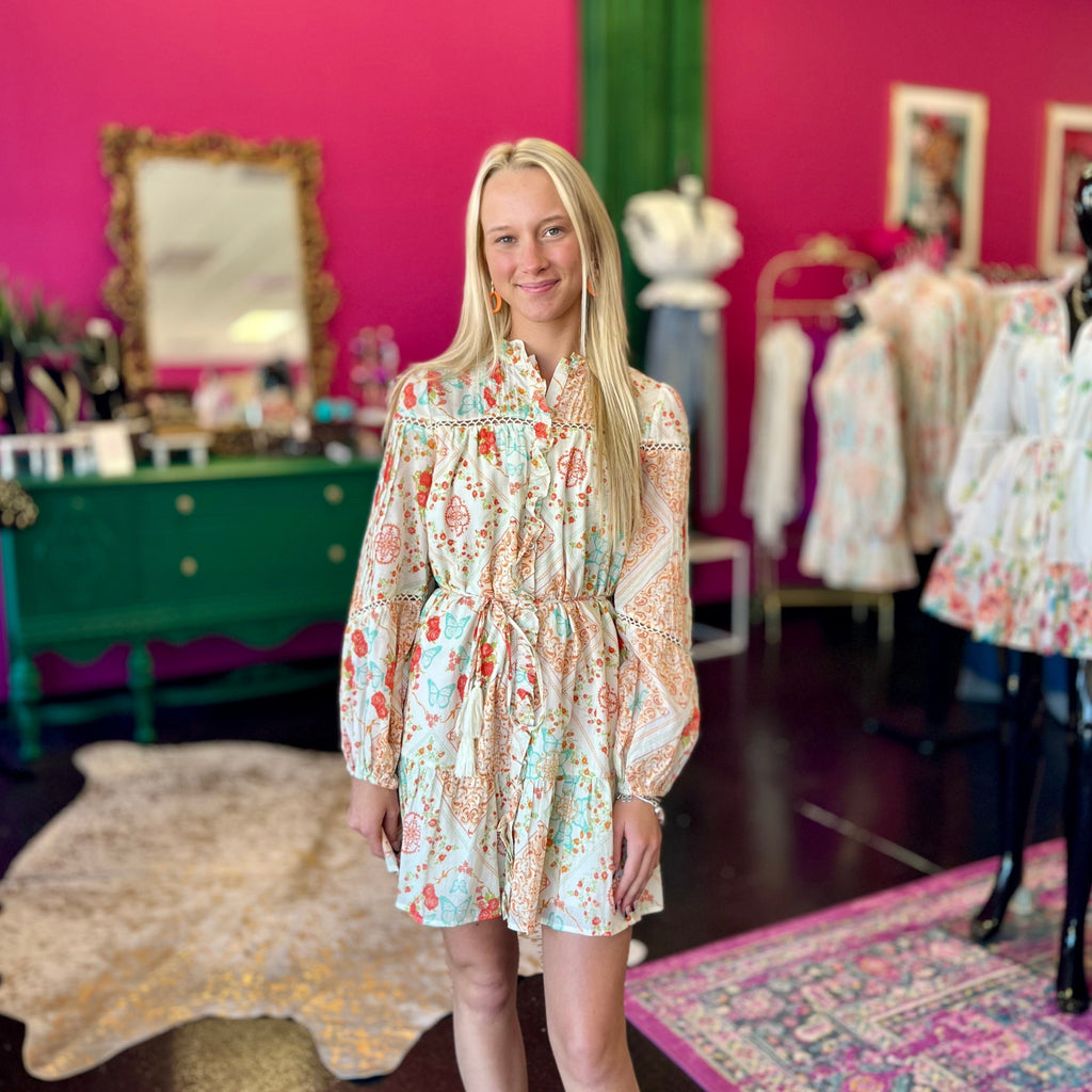Ivory Butterfly Print Dress
