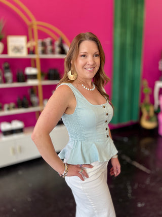 Baby Blue Button Up Peplum Top
