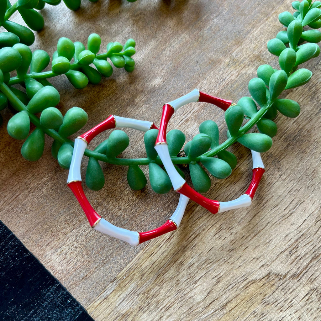 Red & White Bamboo Hoop Earring