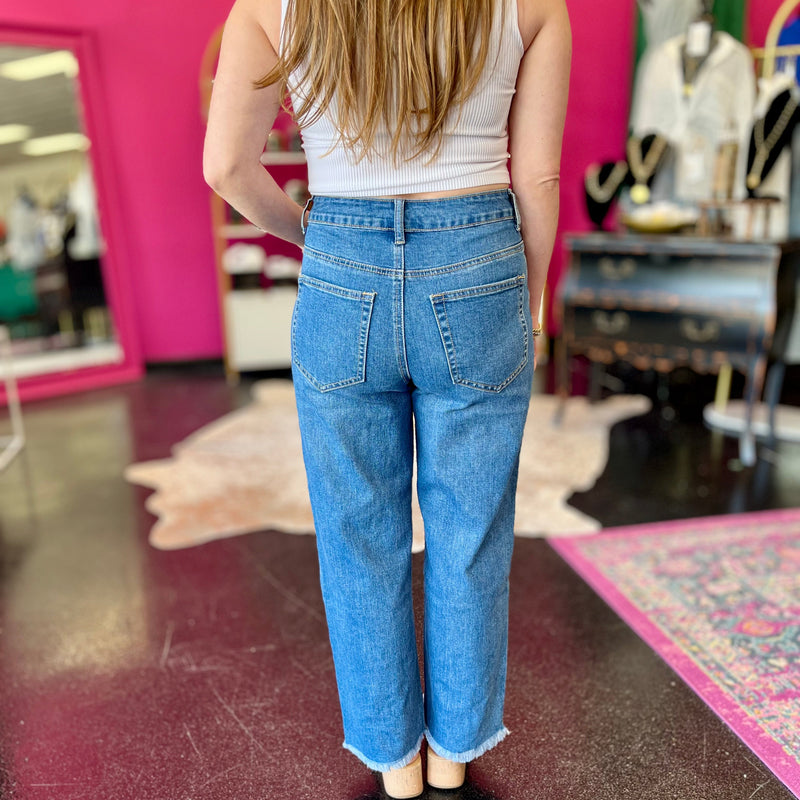 Denim & Scattered Pearl Straight Leg Jeans