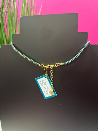 Green Hematite & Gold Circle Necklace