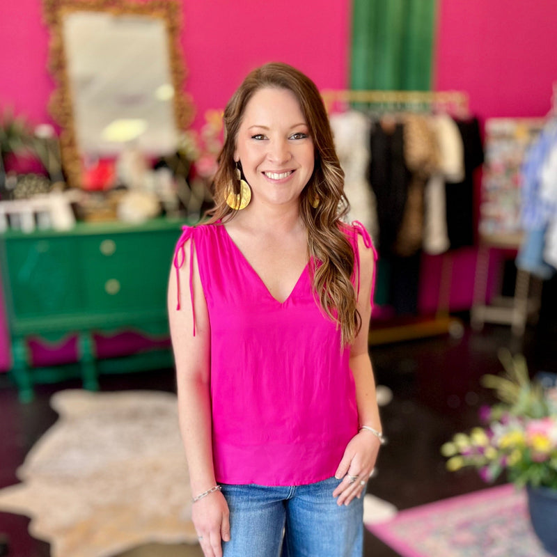 Hot Pink Satin Sleeveless Top