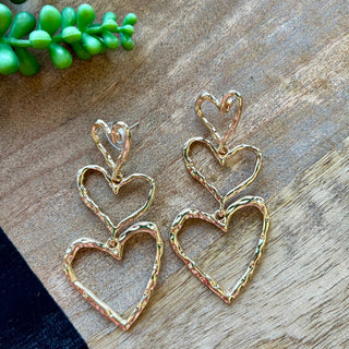 Hammered Gold 3 Heart Earrings