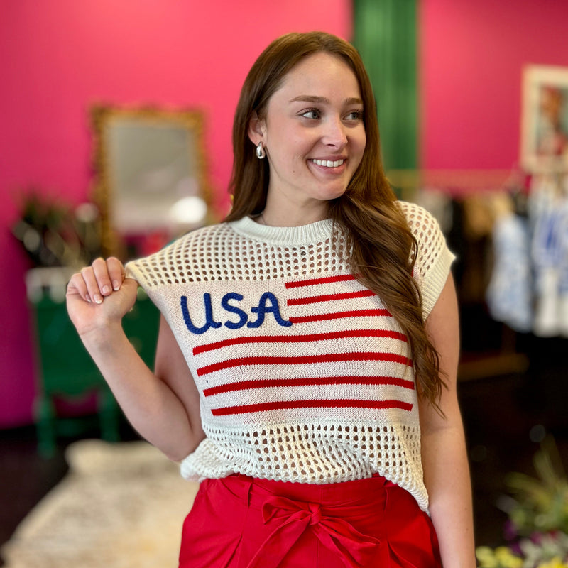 USA Flag Crochet Top