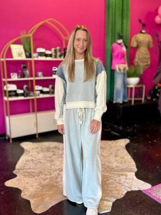 Denim & Sage Color Block Wide Leg Pant