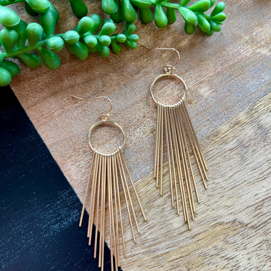 Gold Circle Spike Lg Dangle Earring