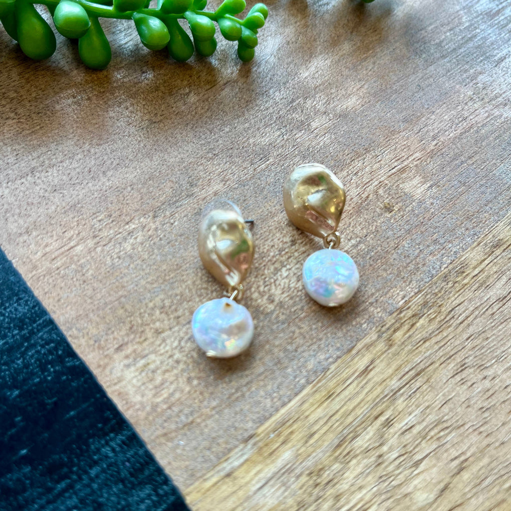 Gold & Mother of Pearl Stone Dangle Earring