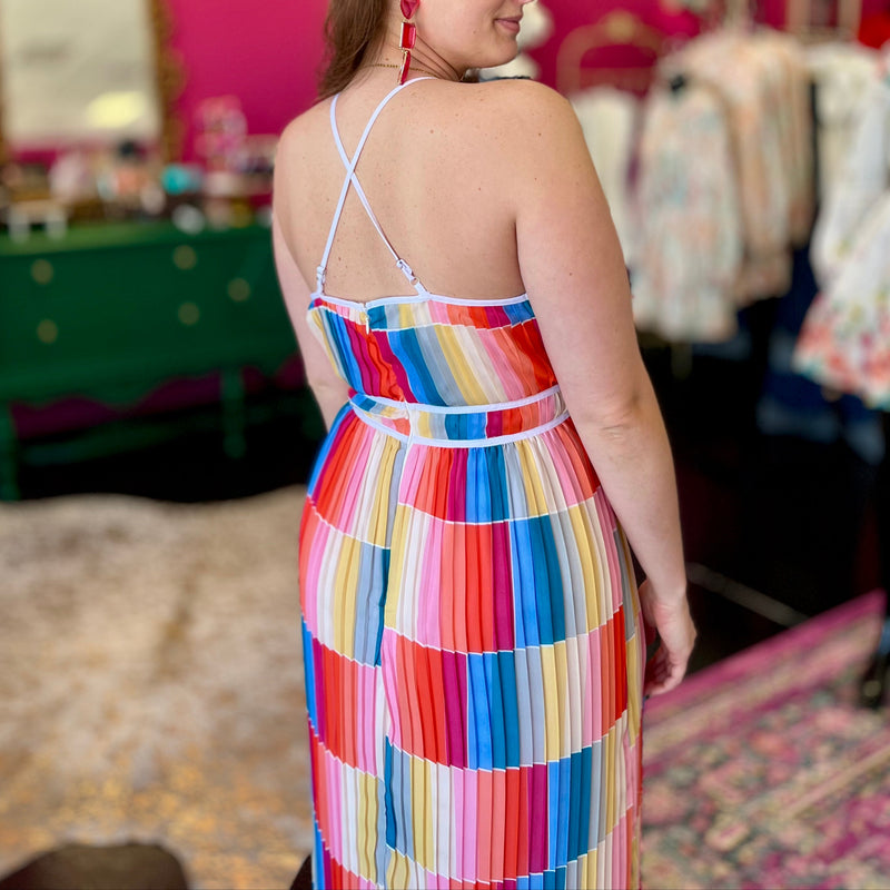 Rainbow Square Pleated Maxin Dress