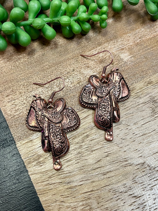 Bronze Western Saddle Earrings