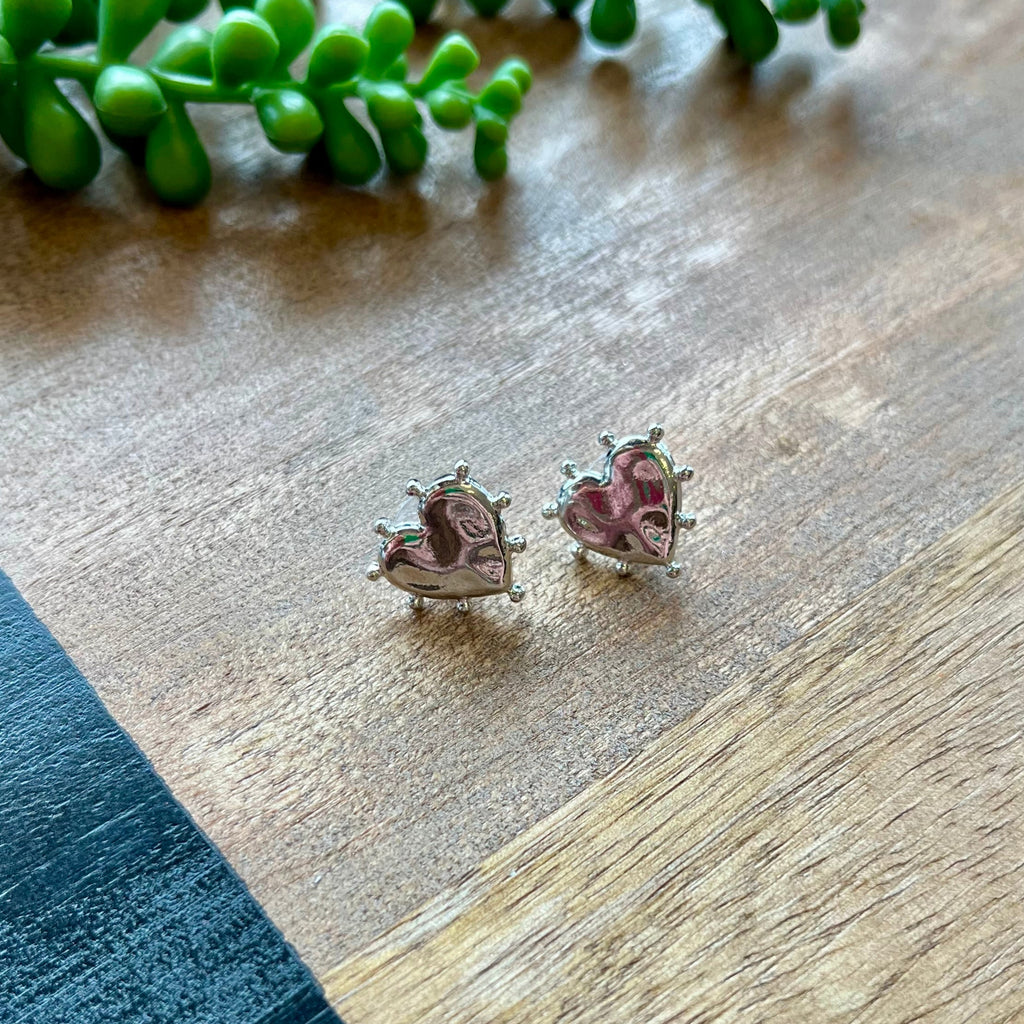 Silver Puff Heart Stud Earrings