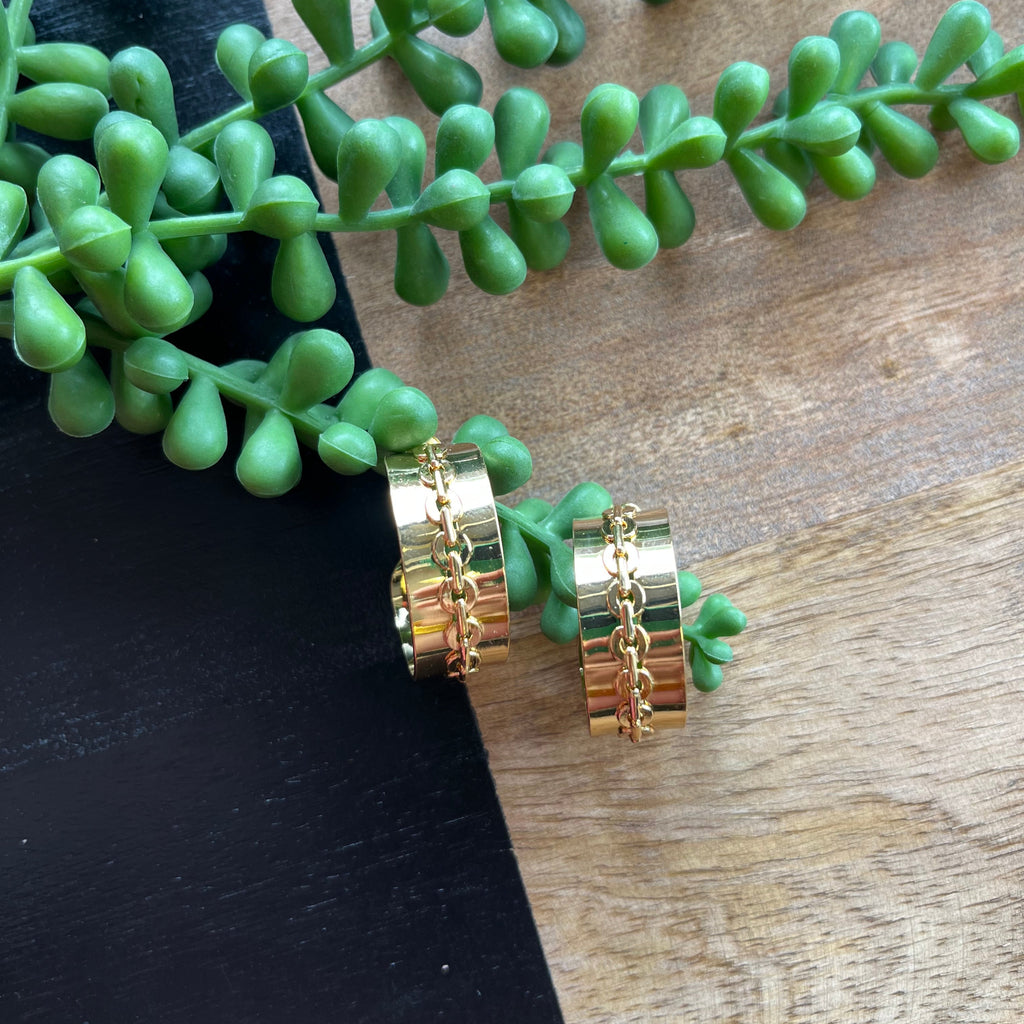 Gold Chain Wide Hoop Earring