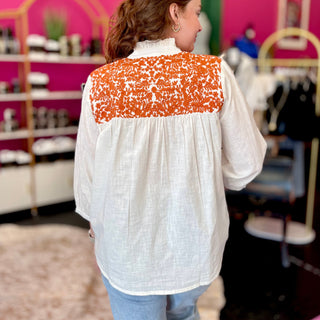 Jane Burnt White & Burnt Orange Top