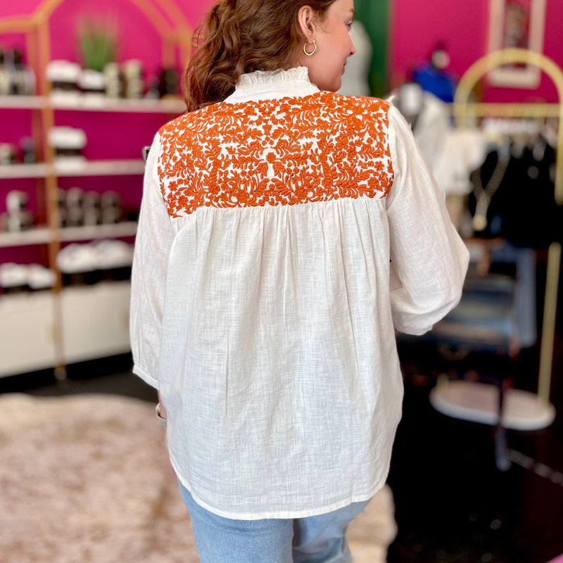 Jane Burnt White & Burnt Orange Top