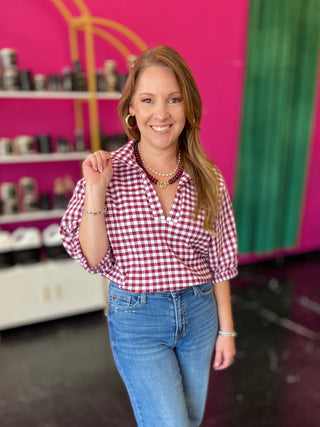 Maroon & White Gingham Top