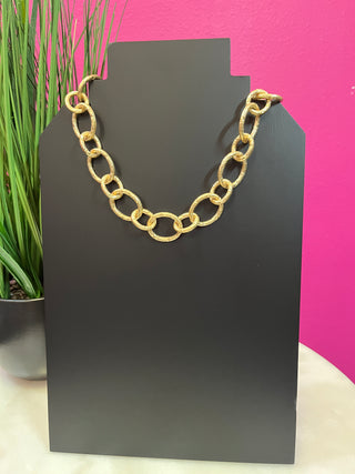 Gold Textured Big Circle Link Necklace
