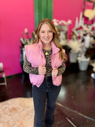 Pink Short Puffer Vest