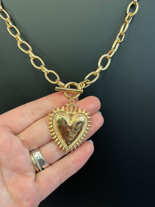 Gold Spiked Heart Chain Necklace