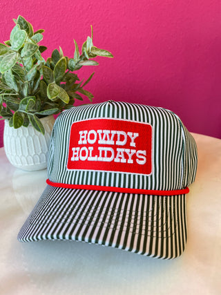 Howdy Holidays Green Striped Baseball Hat