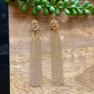 Gold Knot Long Tassel Earrings